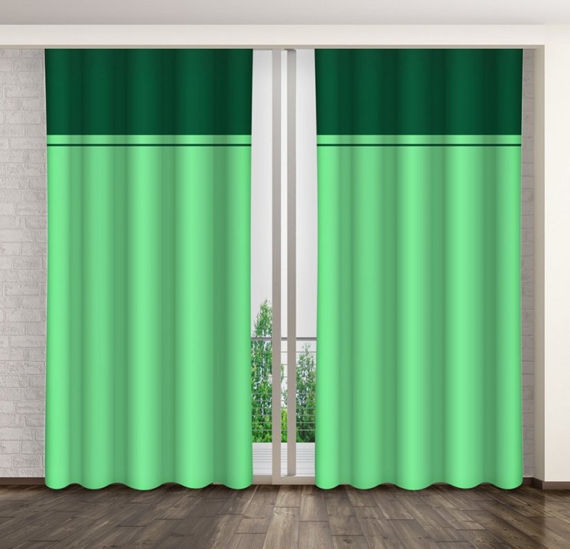 Zöld dekoratív sötétítő függöny ráncolószalaggal