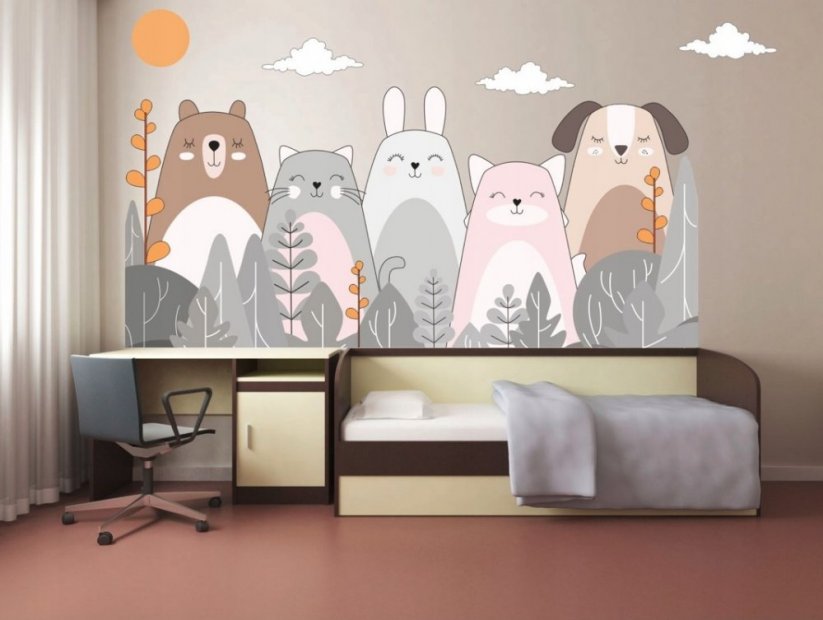 Adesivo murale con animali carini - Misure: 150 x 300 cm