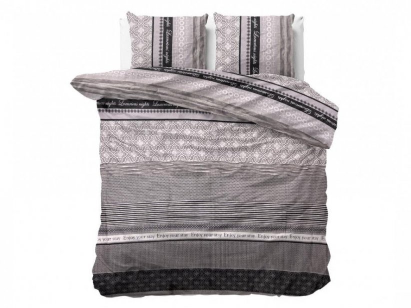 Elegantna posteljnina s sivim vzorcem z napisom YOUR STAY 140 x 200 cm