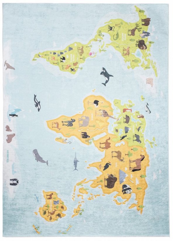 Детски килим с карта на света и животни