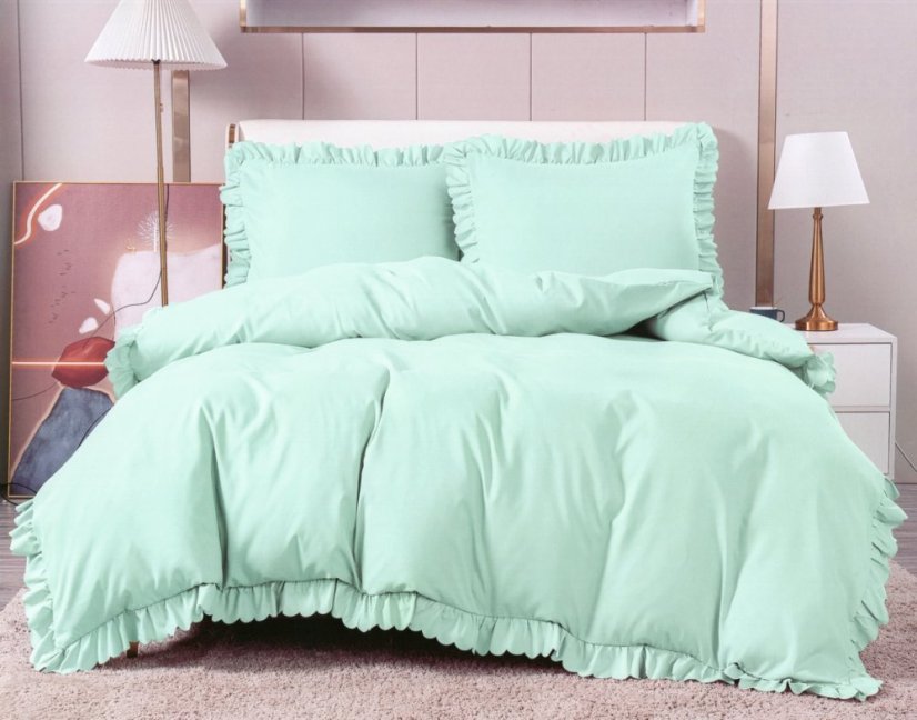 Szintetikus pamut ágynemű díszes fodros szegéllyel - menta színű