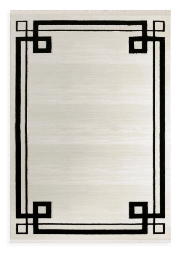 Koberec DFH34-2 s elegantným geometrickým rámom, sivo-čierny