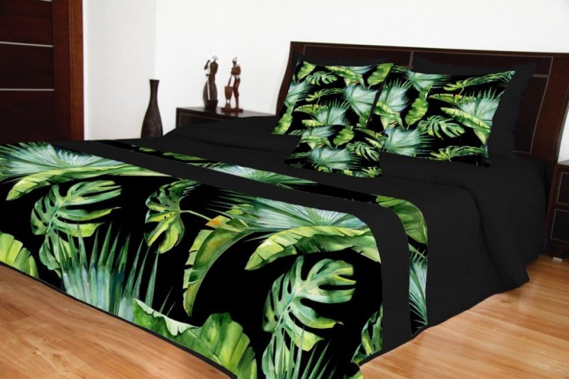 Черно модерно покривало за легло с цветен екзотичен мотив - Размер: Ширина: 170 см | Дължина: 230 см