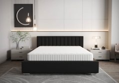 Moderná čalúnená posteľ s vertikálnym prešívaním na čele v čiernej farbe