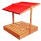 Verschließbarer Sandkasten mit Bänken und rotem Dach 120 x 120 cm