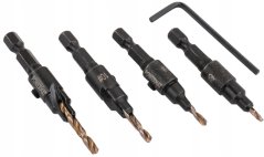 Set di 4 punte per legno per preforare e svasare le viti