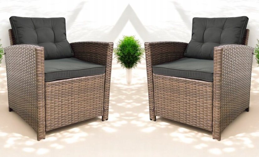 Két kerti fotelből álló garnitúra technoratánból SFS020-SC - barna + szürke párna