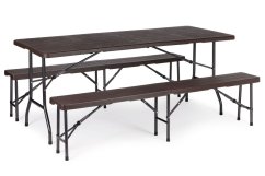 Set za kampiranje 180cm + 2 klupe u smeđoj boji