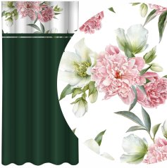  Perdea elegantă de culoare verde închis cu imprimare de bujori roz