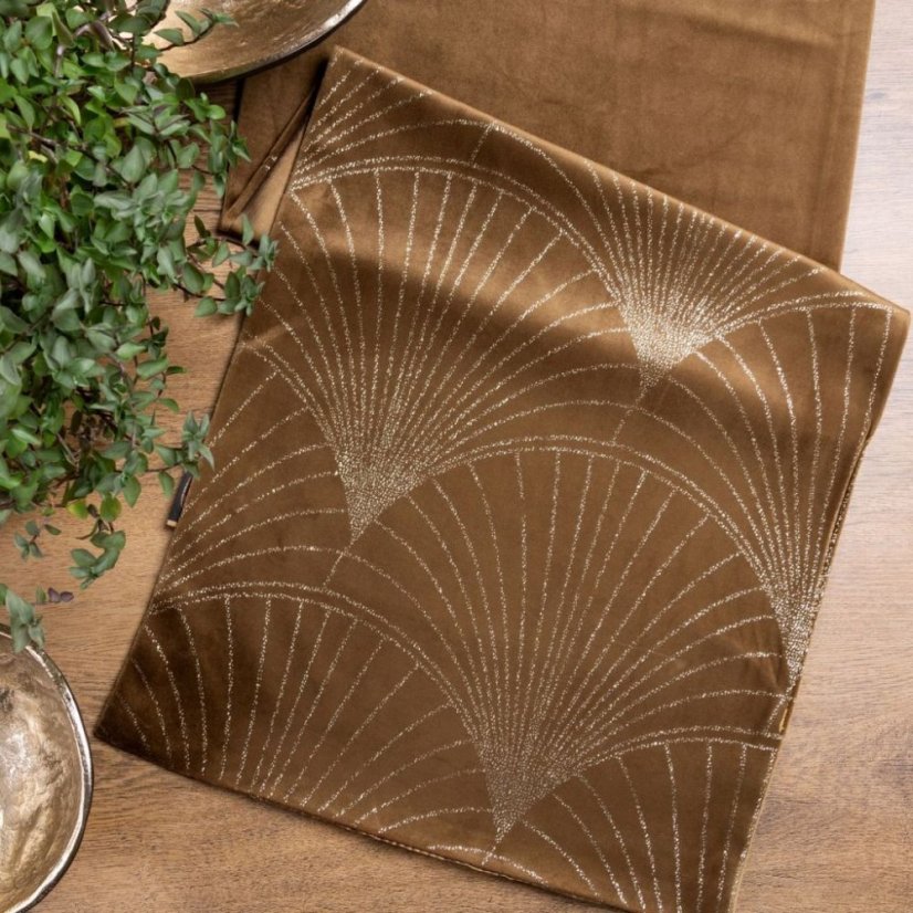 Mitteltischdecke aus Samt mit glänzendem braunem Druck