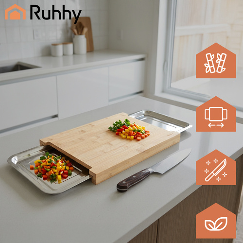 Bambusz vágódeszka kihúzható tárolókkal