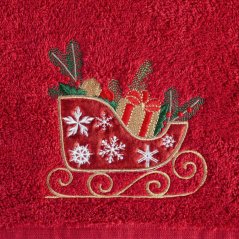 Asciugamano in cotone rosso con slitta natalizia