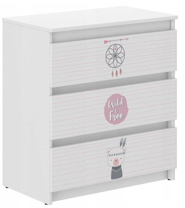 Kommode für Kinderzimmer mit niedlichem Tier-Motiv 76x40x70 cm