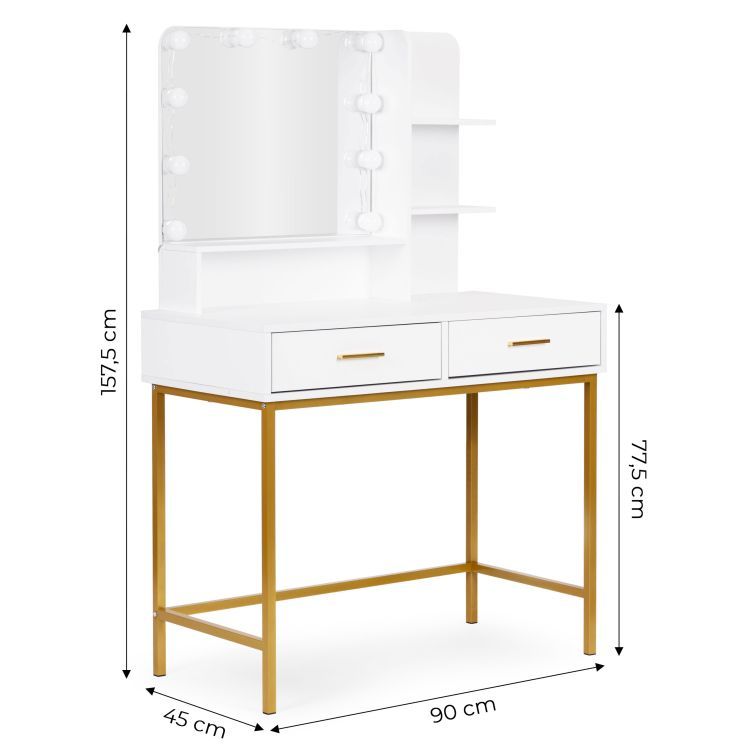 Veliki kozmetički toaletni stolić s LED ogledalom i bočnim policama