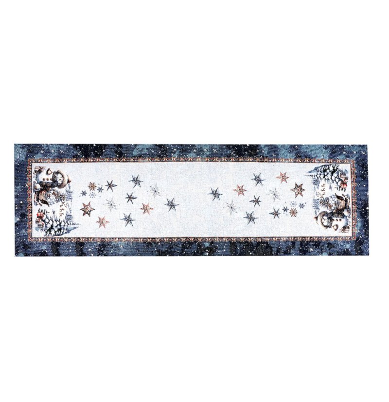 Karácsonyi faliszőnyeg terítő lurexszel - Hóember és hópelyhek