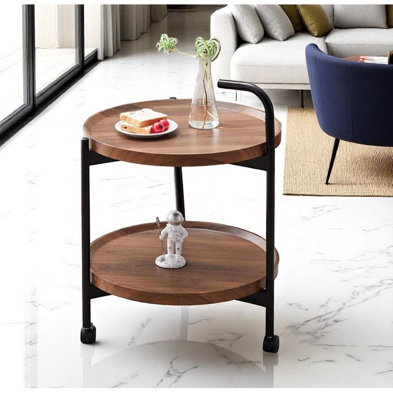 Kerek, kétszintes, kerek, kerekes, mobil dohányzóasztal