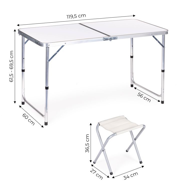Сгъваема маса за кетъринг 119,5x60 cm бяла с 4 стола