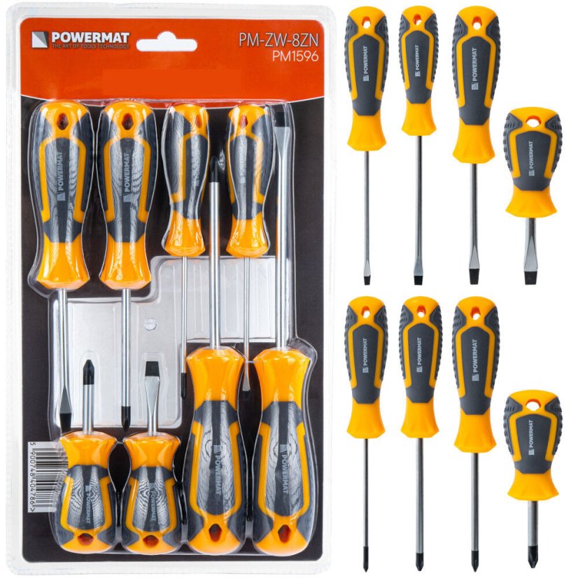 Sada ergonomických skrutkovačov Powermat 8 ks – magnetické hroty, Cr-V oceľ