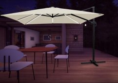 Бежов градински чадър с LED осветление 3 x 4 м