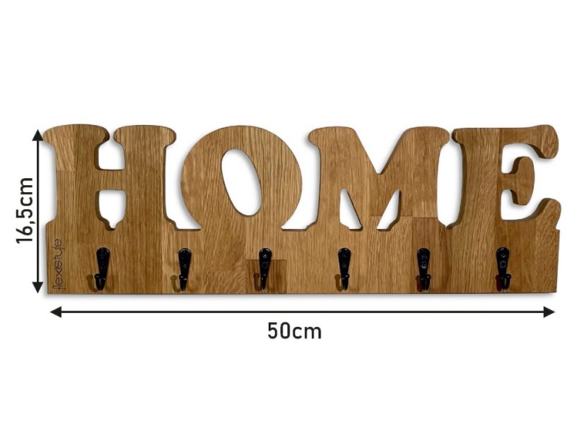 Dubový nástenný vešiak z masívu HOME – 50 x 16,5 cm