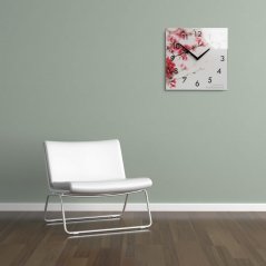 Dekorační skleněné hodiny 30 cm s motivem kvetoucí třešně