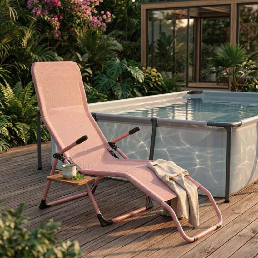 Șezlong de grădină pliabil ergonomic Loft S-Curve Texteline - Culoare: Negru