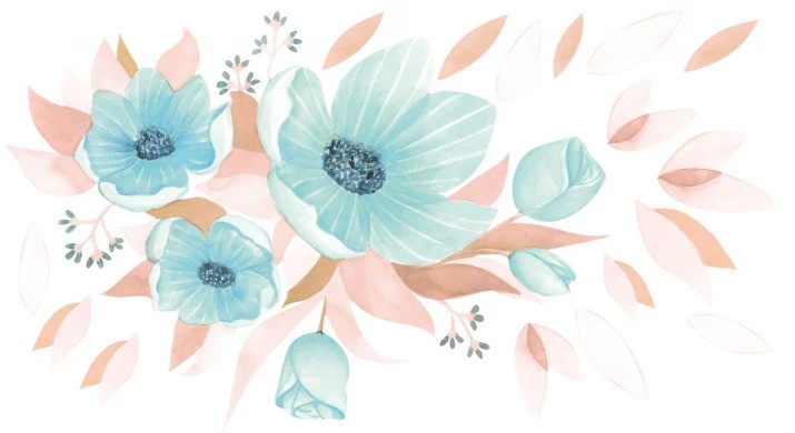 Autocolant de perete pentru interior de un buchet de flori albastre