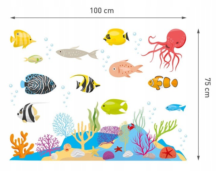 Adesivi murali con stampa mondo sottomarino, 100 cm x 75 cm