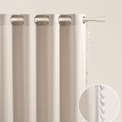 Világos bézs Lara függöny ezüst körökkel és bojtokkal 140 x 250 cm