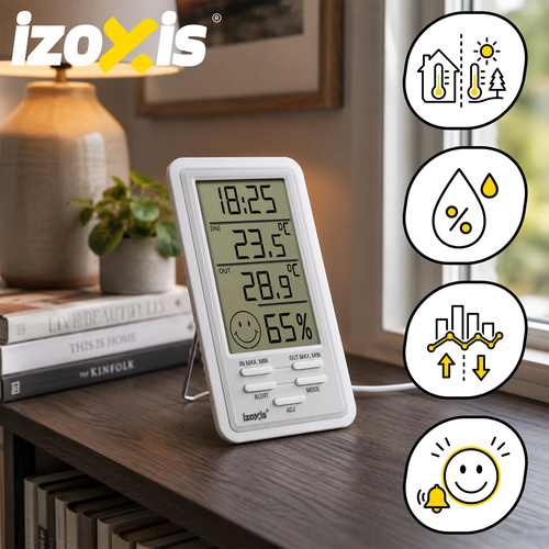 Meteorologická stanica IZOXIS – digitálny teplomer, vlhkomer, hodiny a budík