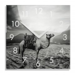 Okrasna črno-bela steklena ura z motivom kamele 30 cm
