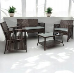 Set da giardino NM-02 in tecnicoratano di alta qualità - marrone scuro + cuscini grigi