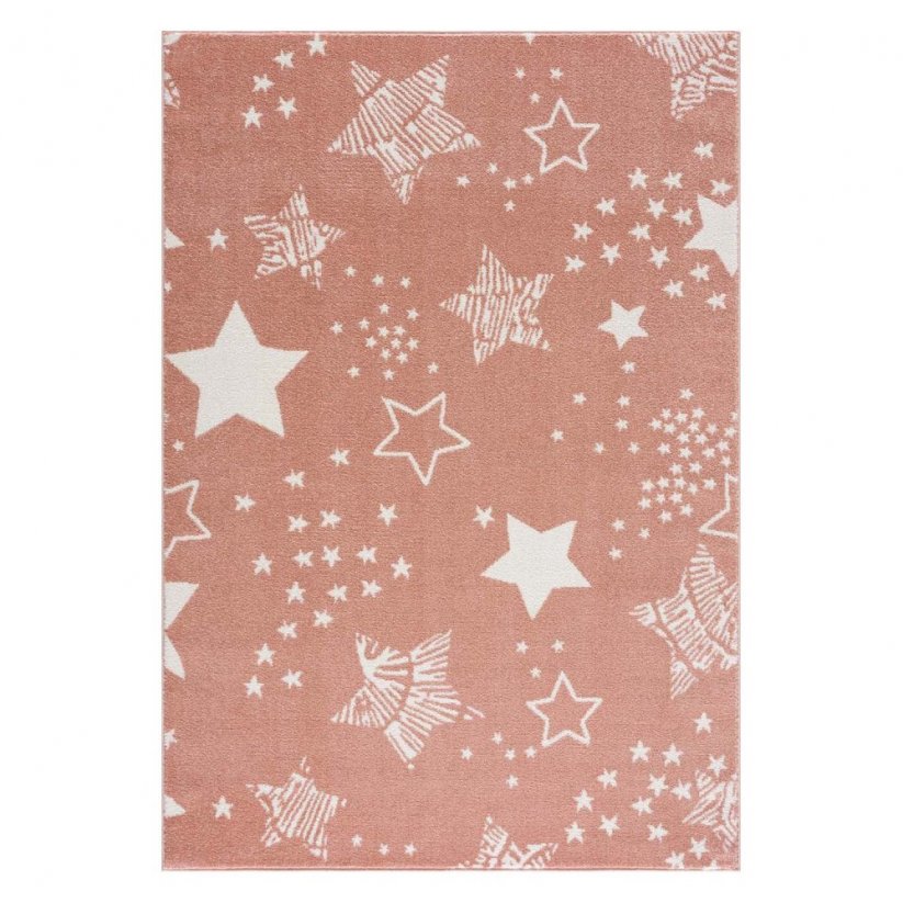 Růžový koberec do dětského pokoje STARS
