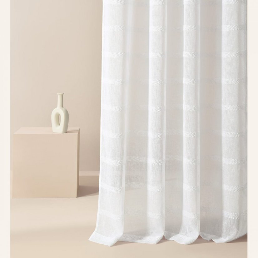 Hochwertige weiße Gardine  Maura  mit Aufhängeband 140 x 250 cm