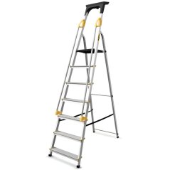 Hliníkový žebřík se 7 stupni, zábradlím a nosností 150 kg