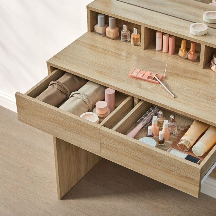 Großer Schminktisch mit LED-Beleuchtung und Spiegel - Eiche sonoma