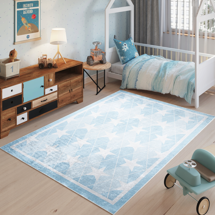 Kinderteppich blau mit Sternen