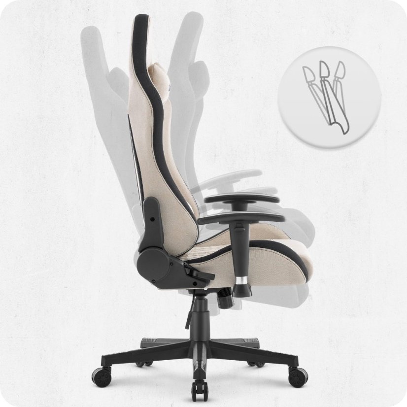 Gamerska stolica CABRO C508 s naslonom podesivim do 180° i 2D naslonima za ruke, nosivosti do 150 kg, bež