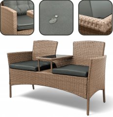 Záhradný ratanový set NM-03 - naturálny + sivé vankúše