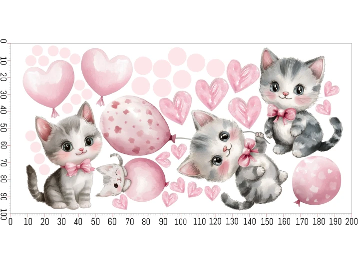 Gyerek falmatrica - rózsaszín cicák