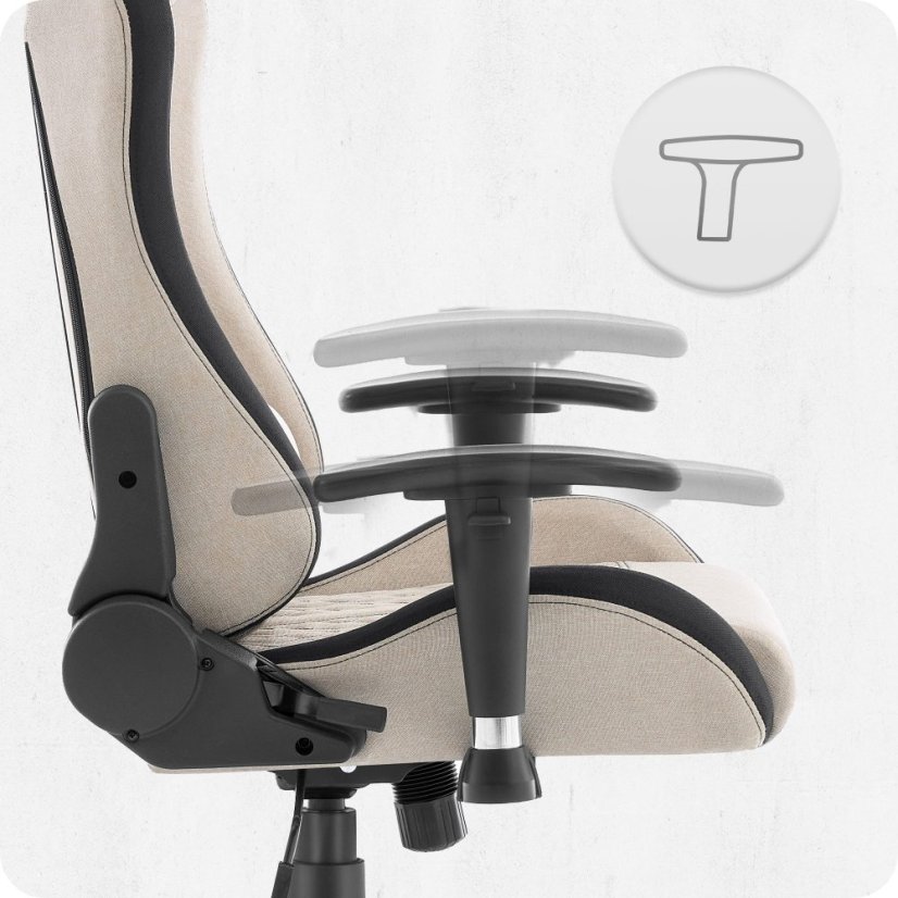 Gamerska stolica CABRO C508 s naslonom podesivim do 180° i 2D naslonima za ruke, nosivosti do 150 kg, bež