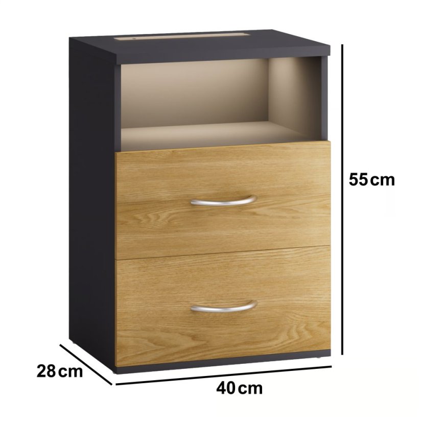 Jamie éjjeliszekrény LED világítással és USB-vel - 55 × 40 × 28 cm