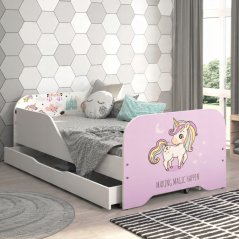 Dětská postel MIKI 160 x 80 cm s motivem růžového jednorožce