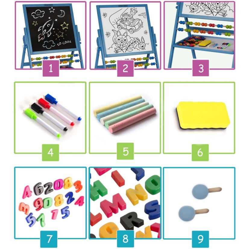 Tablă pentru copii cu două fețe 2in1 - magnetică și cu cretă