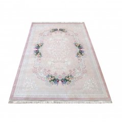 Rózsaszín csúszásgátlós szőnyeg, finom virágmintával