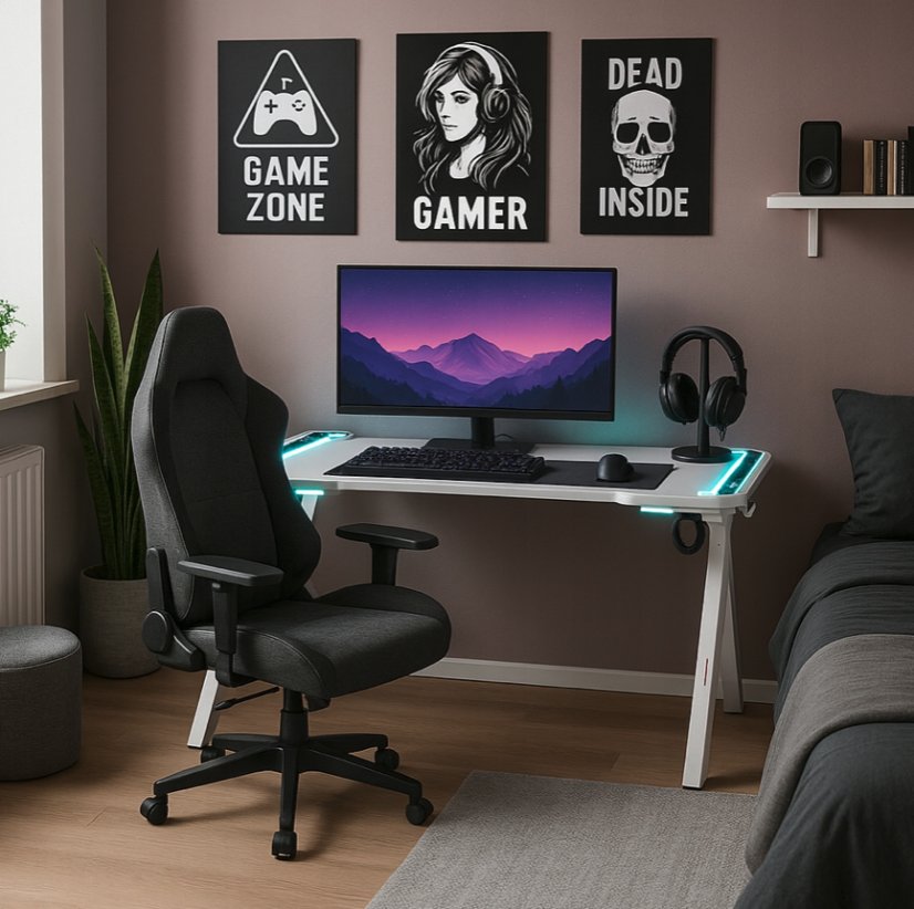 Gamingový stôl s RGB LED podsvietením biely - Rozmer: Šírka: 60 cm | Dĺžka: 140 cm