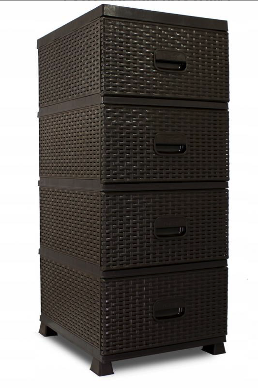 Hnědá komoda s ratanovým vzorem a 4 zásuvkami