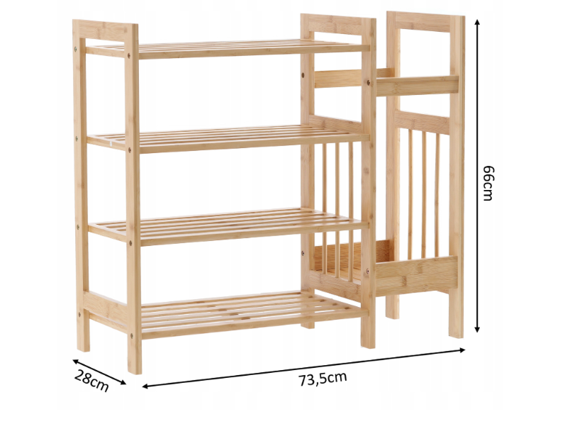 Bambusový regál so 4 policami 73,5 x 28 x 66 cm
