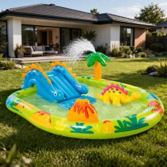 Надуваема детска площадка с динозаври - детски басейн с пързалка и фонтан