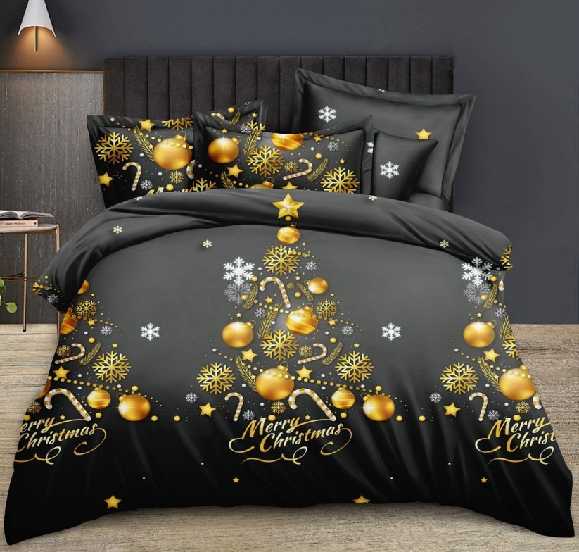 Karácsonyi ágynemű arany karácsonyfa motívummal - Méret: Mérete: 160x200 + 2x 70x80